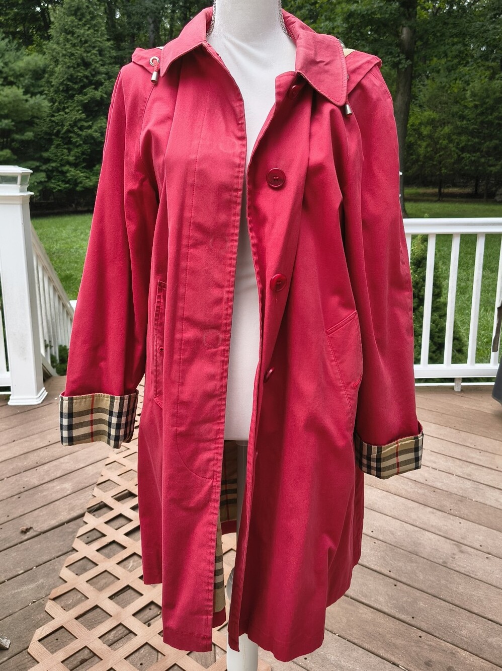 Vintage Burberry Red Hooded Trench Jacket Size 10P